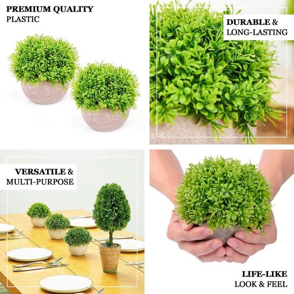 2 Pack Artificial Boxwood Topiaries in Gray Pots 5 Inch