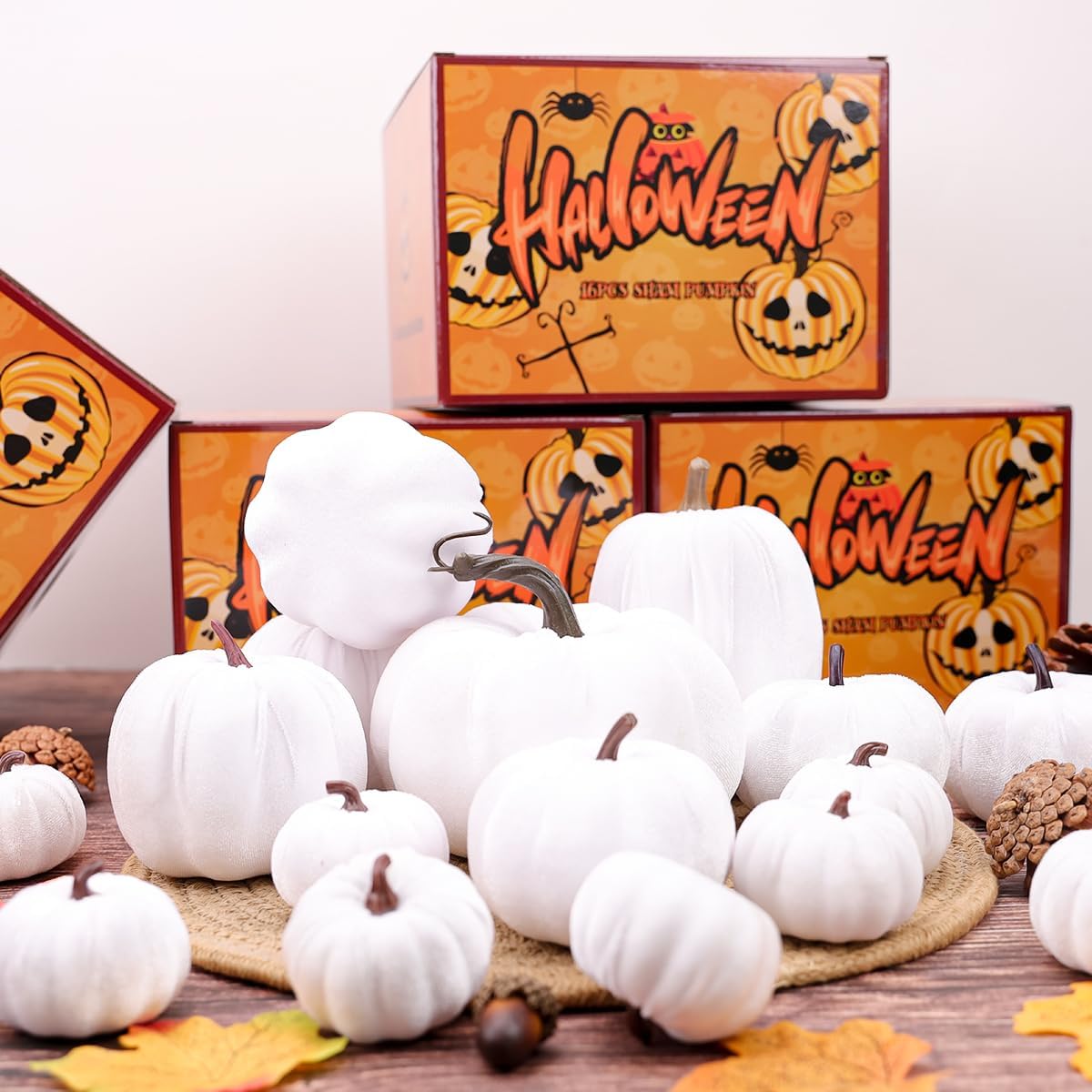 16pcs Artificial Velvet Pumpkin Set for Fall Decor