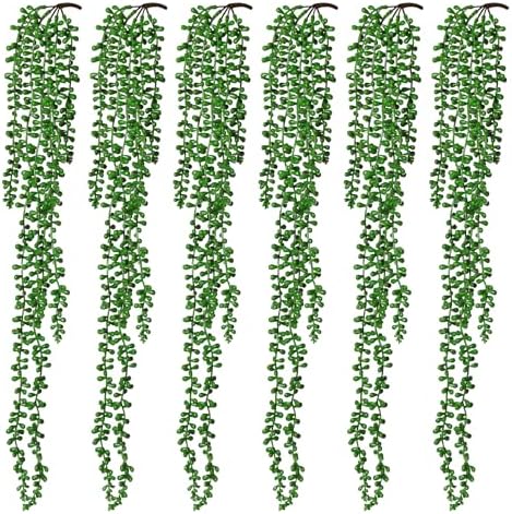 RECUTMS 6pcs Artificial String of Pearls Hanging Plants Wall Decor