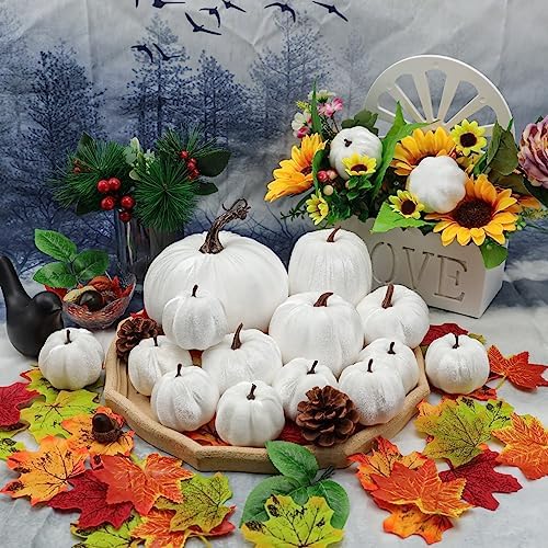 Woration Artificial Pumpkin Set 16pcs Velvet Fabric Fall Decor