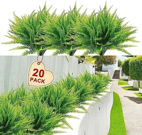Coreland Artificial Boston Fern Plants 20Packs UV Resistant