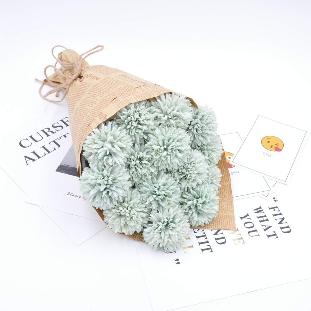 HoYuanFlo Artificial Flowers Chrysanthemum Bouquet 10pcs Light Green