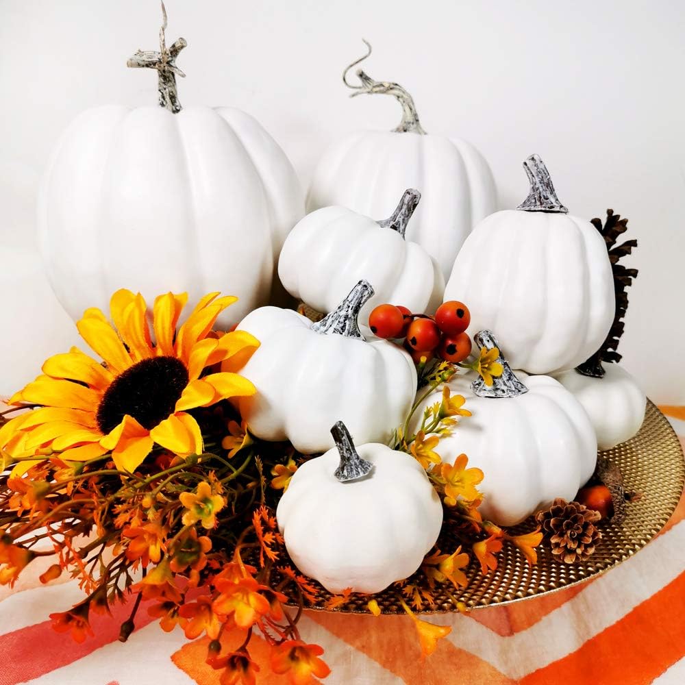 Artificial White Pumpkins 12 Pcs Assorted Sizes