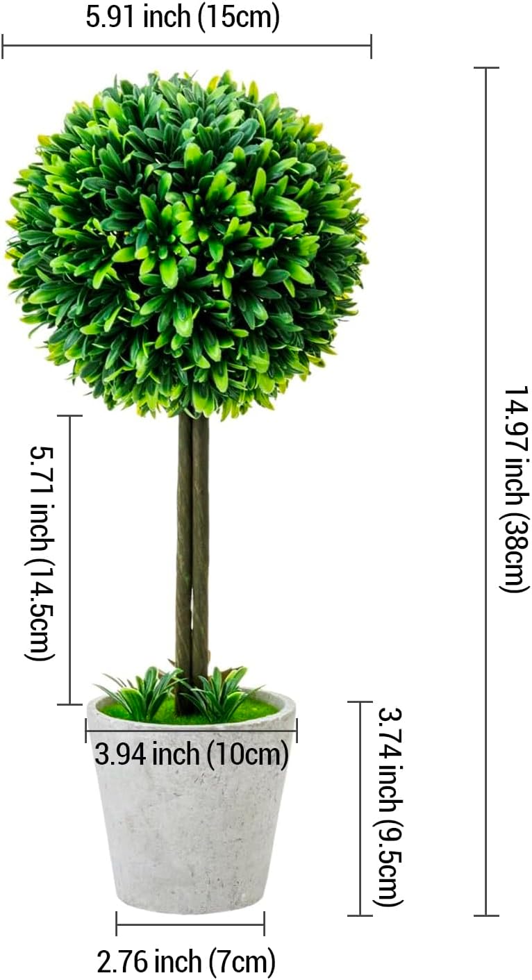 MyGift 15 Inch Artificial Boxwood Topiary Tree 2 Pack