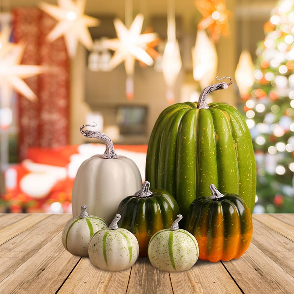 Surakey Artificial Pumpkins 7PCS Foam Set for Fall Decor