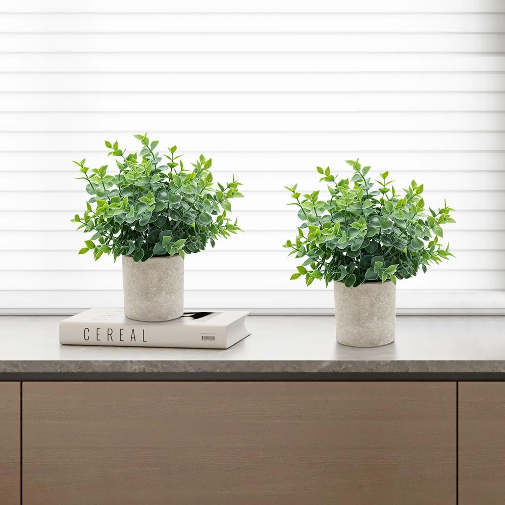 2 Pack Small Artificial Eucalyptus Plants for Home Decor