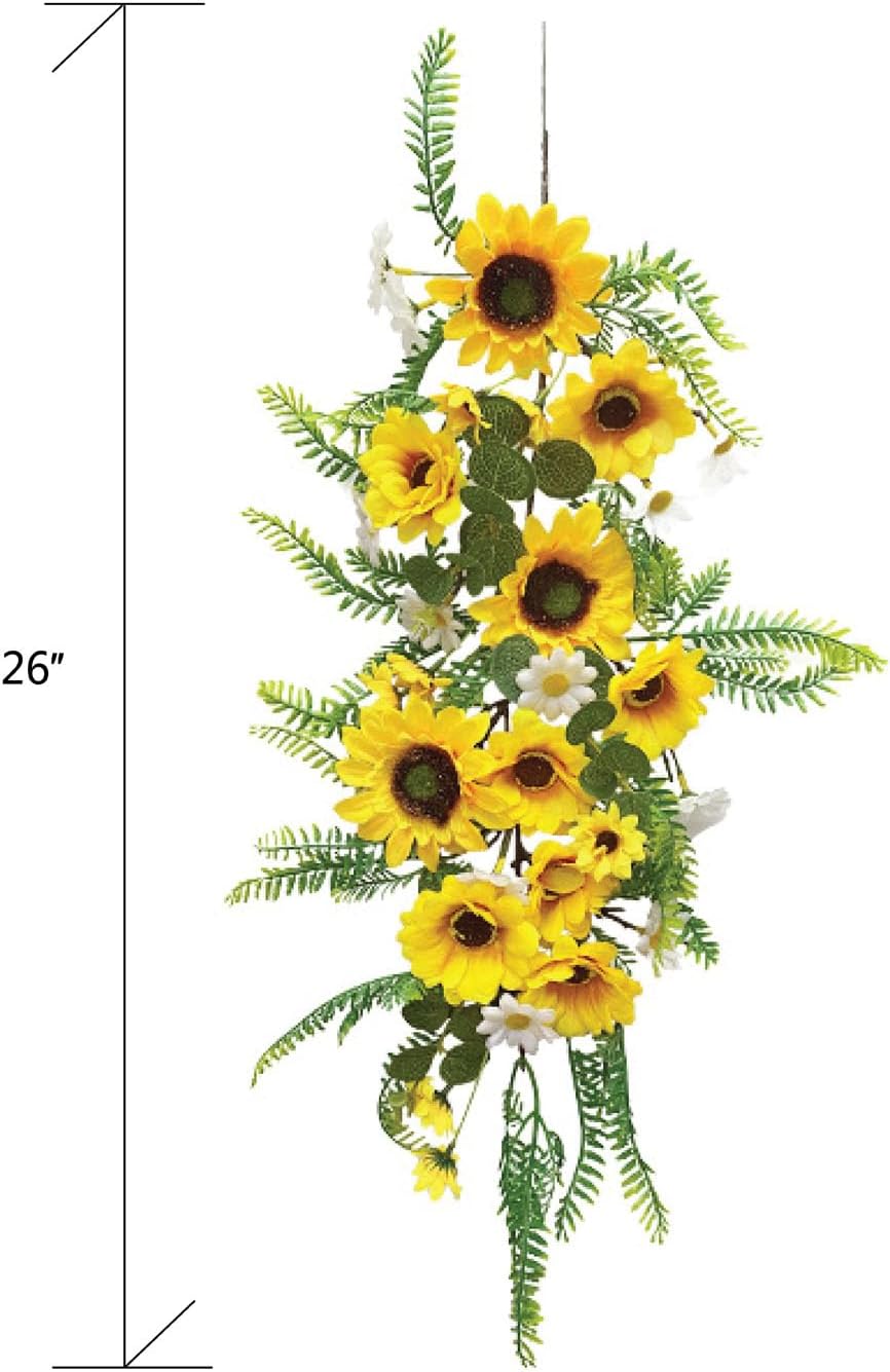 Artificial Sunflower Garland with Green Leaves 2PCS