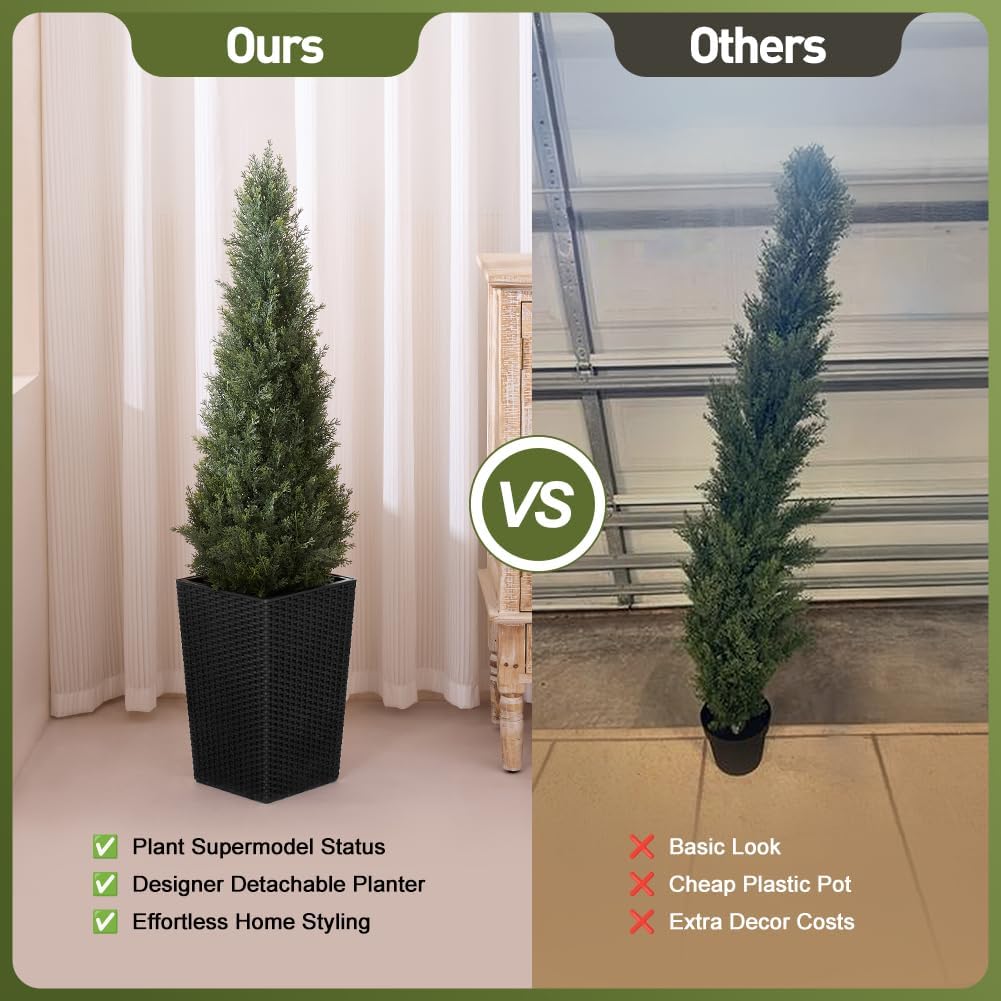 Artificial Cedar Topiary Tree with Black Planter