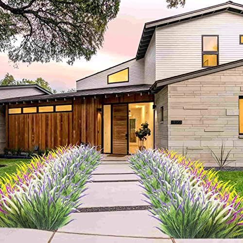 10 Bundles Artificial Plants Outdoor Fake Grass with Yellow Flowers