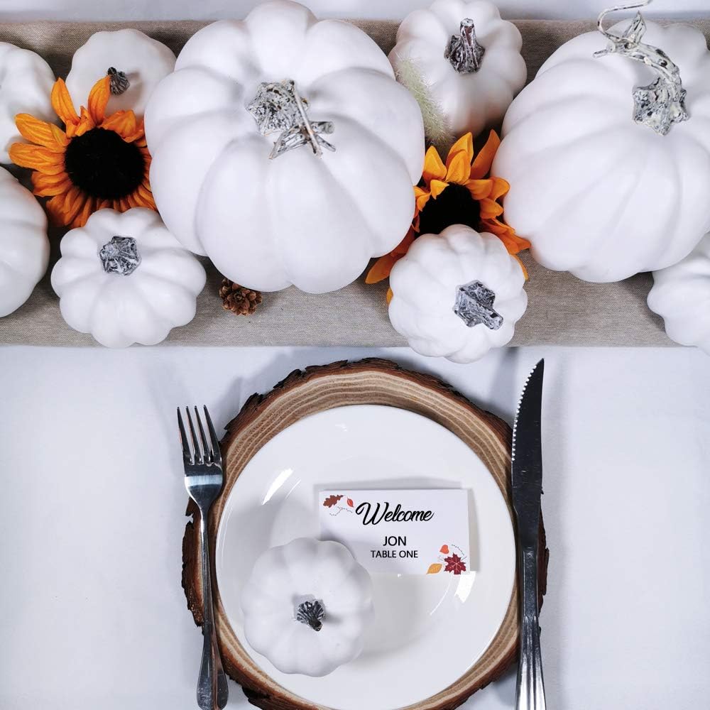 Artificial White Pumpkins 12 Pcs Assorted Sizes