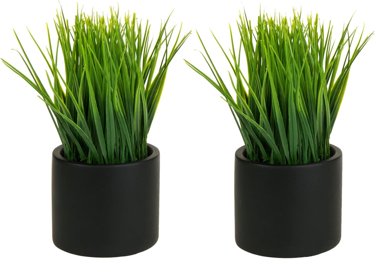MyGift Artificial Grass Plants in Black Cement Pots Set of 2