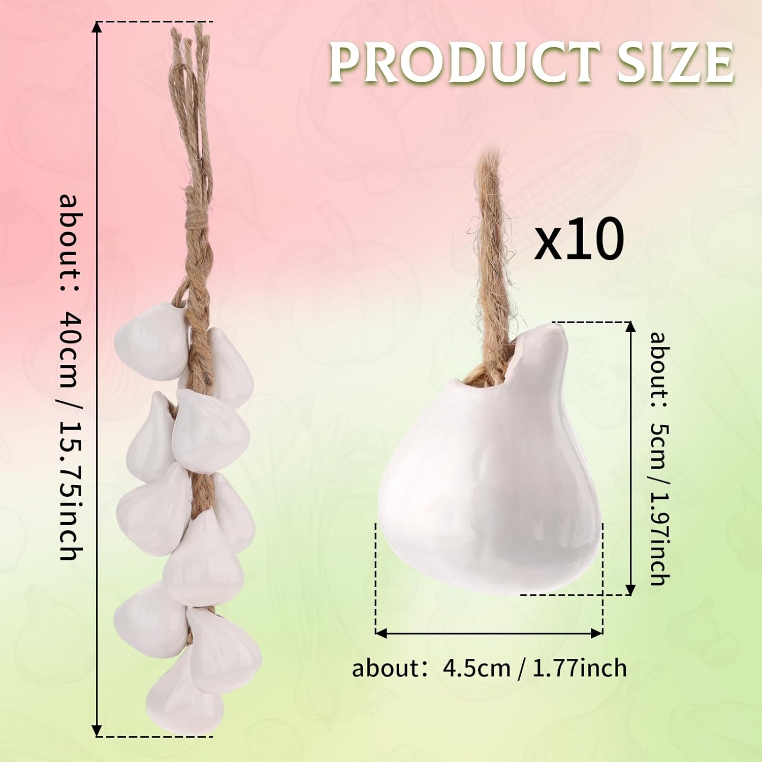Woration Artificial Ceramic White Garlic Hanging Garland