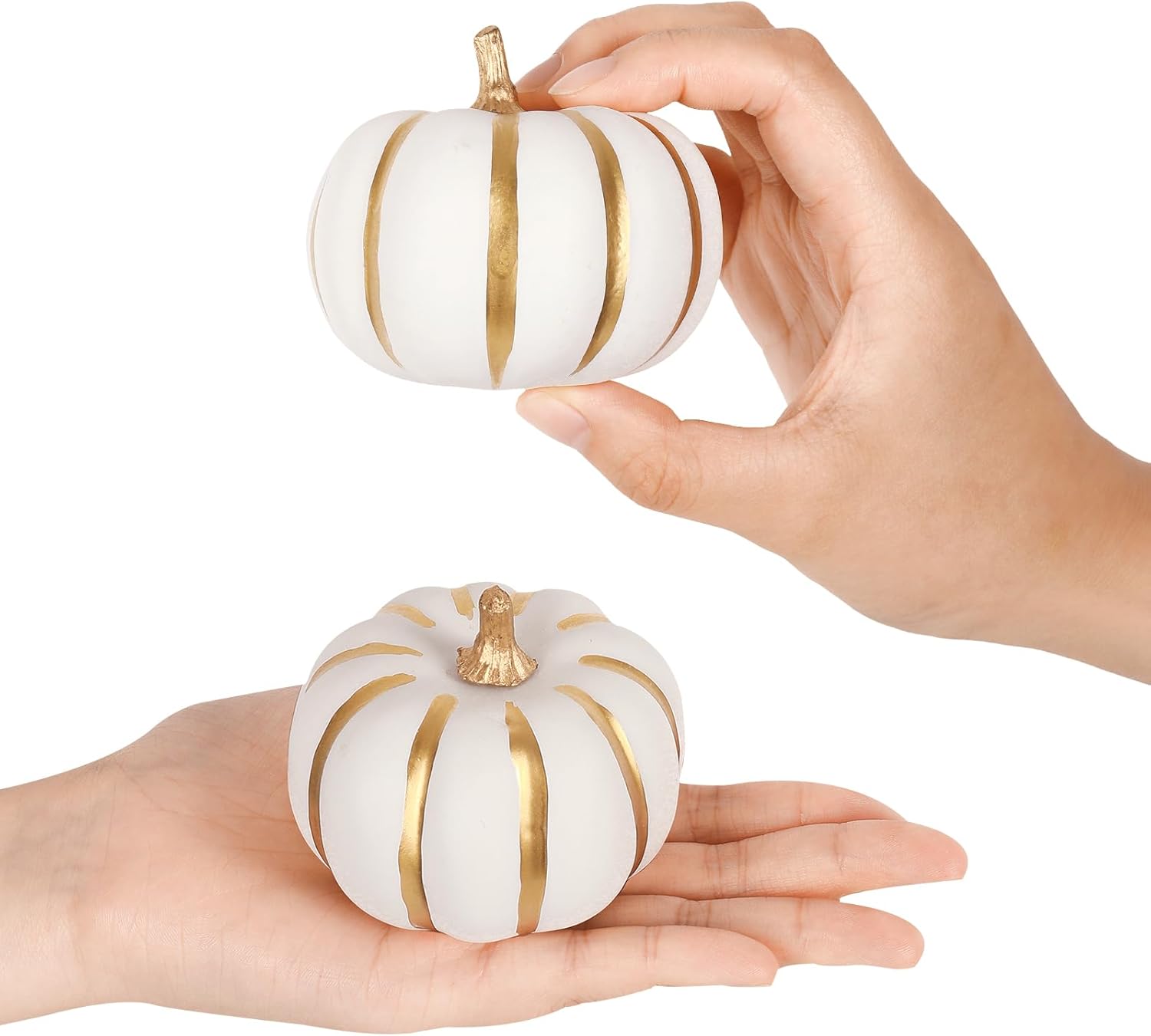Whaline White Artificial Pumpkins 12Pcs with Gold Edges