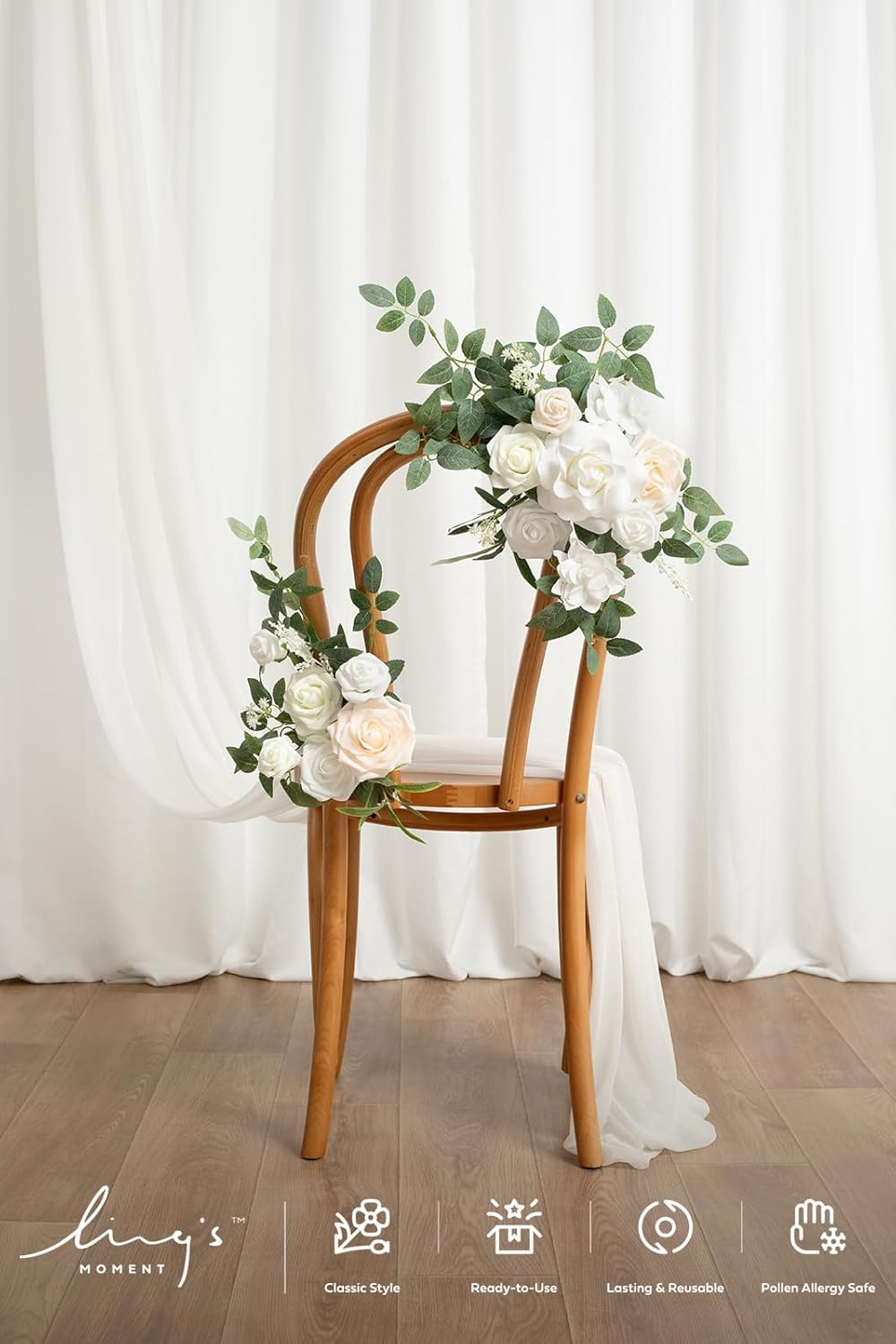 Lings Moment 2pcs White Wedding Artificial Flower Swag Welcome Sign Backdrop Garland