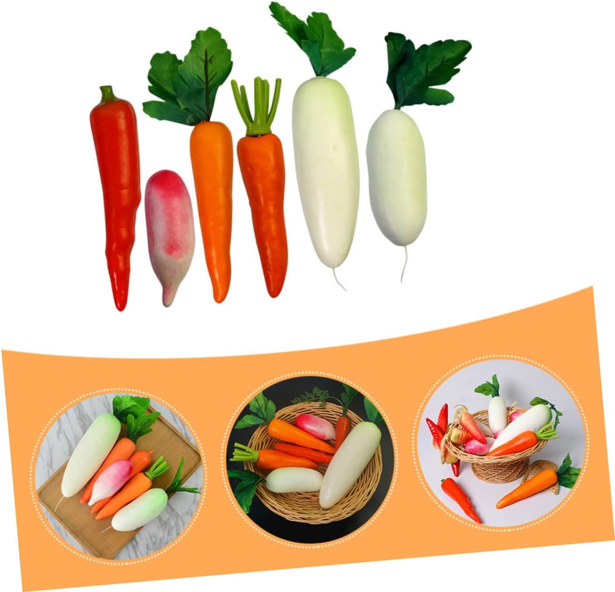 Ciieeo 3 Pack Artificial Carrots and Radishes for Photography