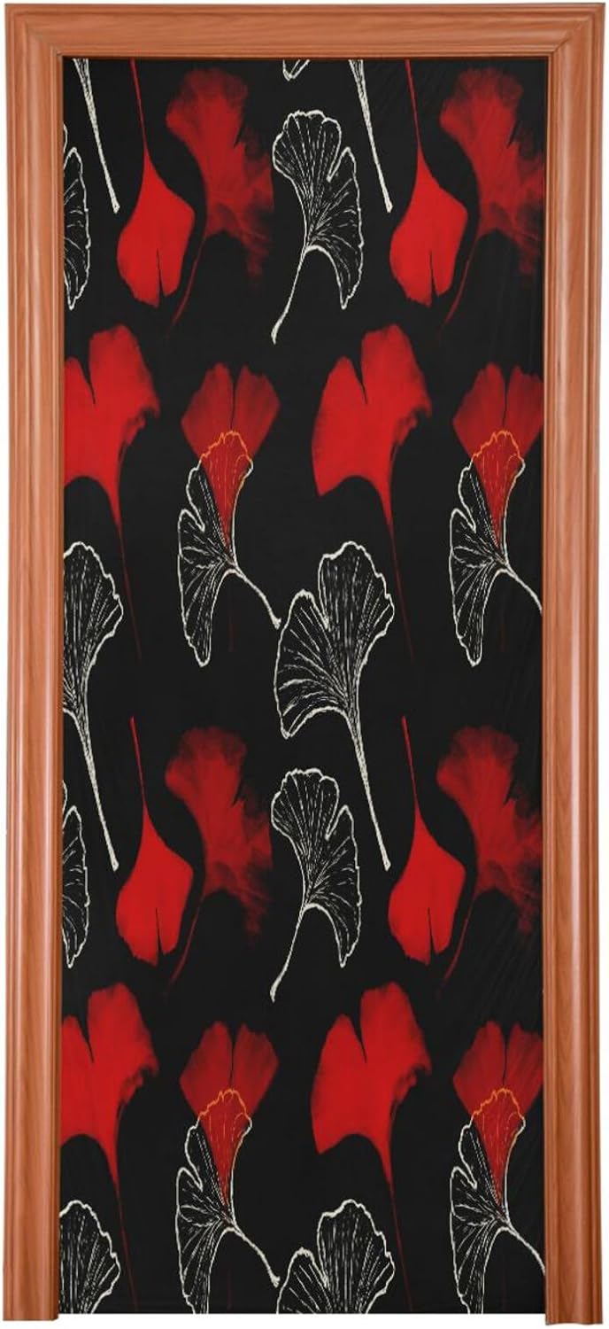 Susiyo Red Ginkgo Leaves Christmas Door Cover Decoration 32x79in