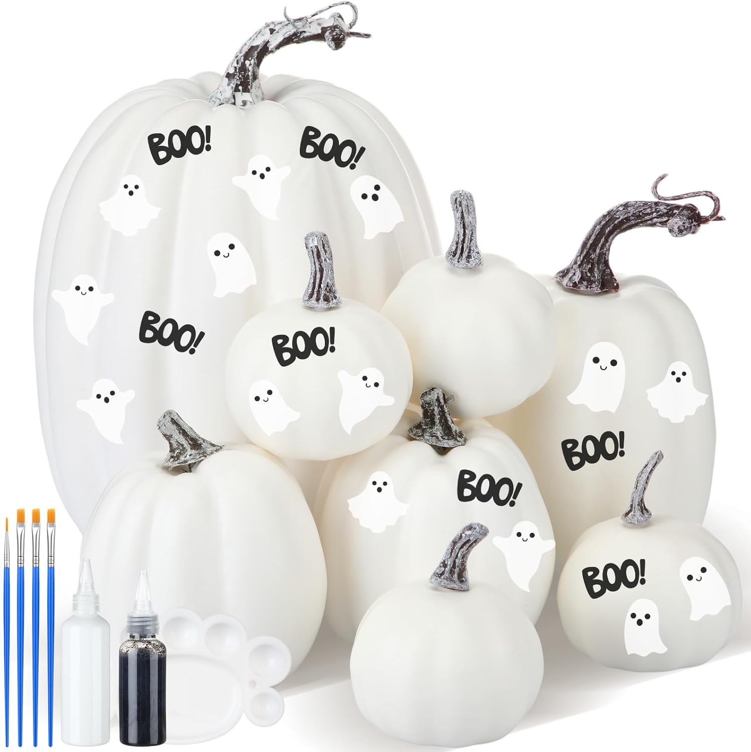 Chunful 8 Pcs Assorted Foam Pumpkins with Paint Set