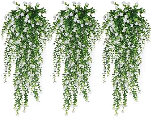 RECUTMS Artificial Hanging Plants White Set of 3