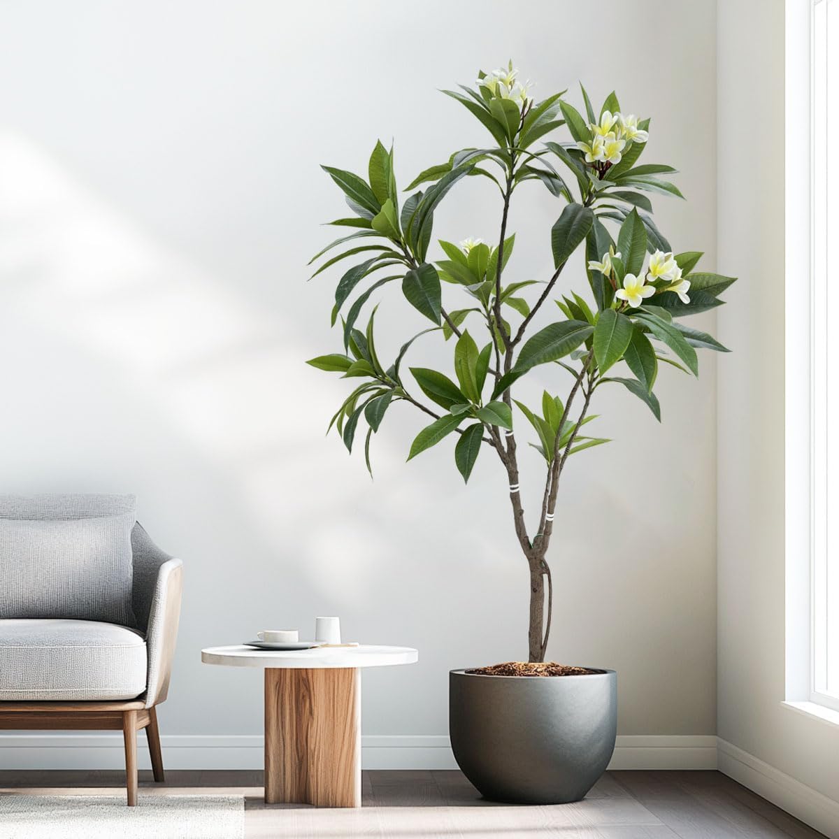 Alonfale 6FT Artificial Plumeria Tree with Concrete Base