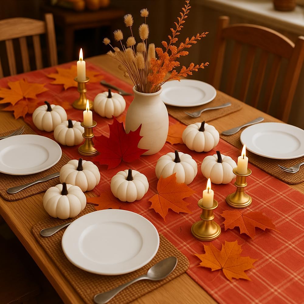 24 Piece White Artificial Pumpkin Set for Fall Decor
