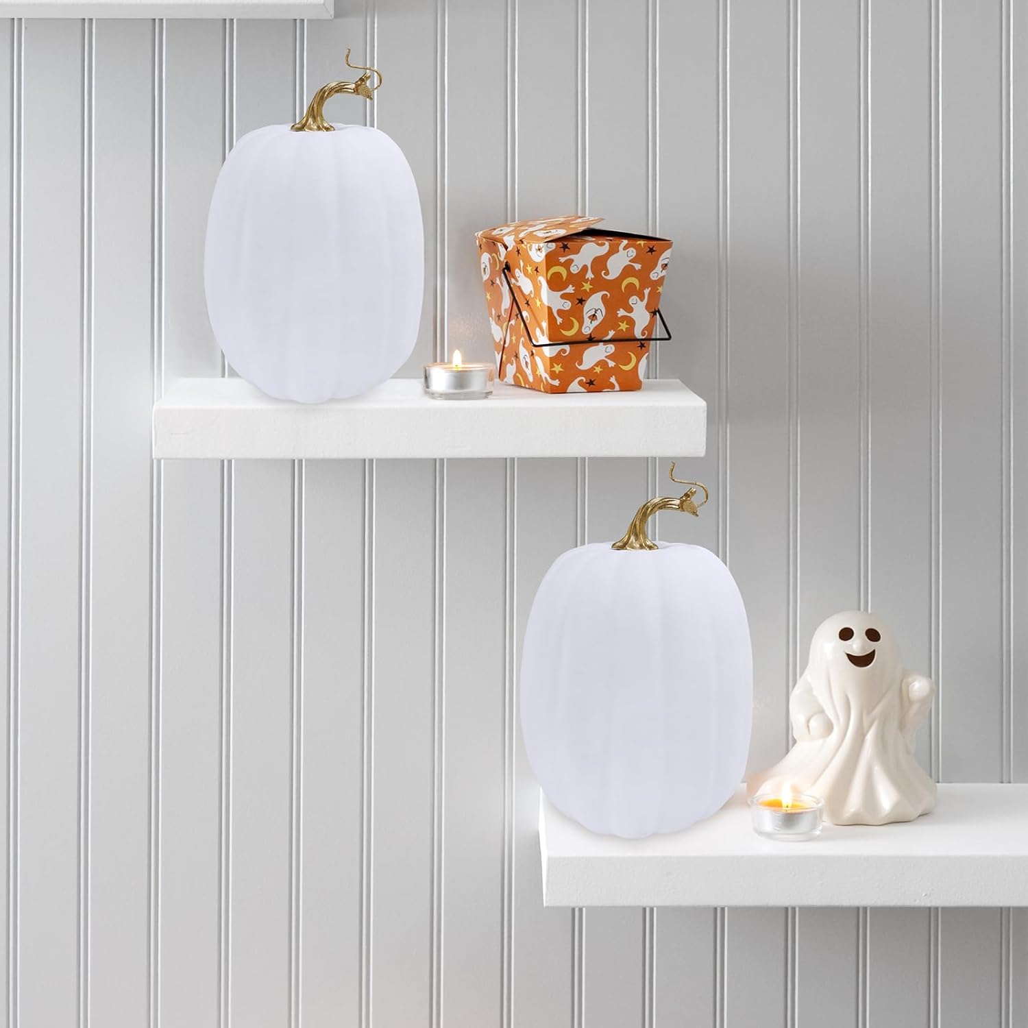 Winlyn 2 Pcs Fall White Artificial Pumpkins Decor