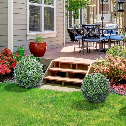 HOMCOM Artificial Boxwood Topiary Ball with Lavender Set of 2