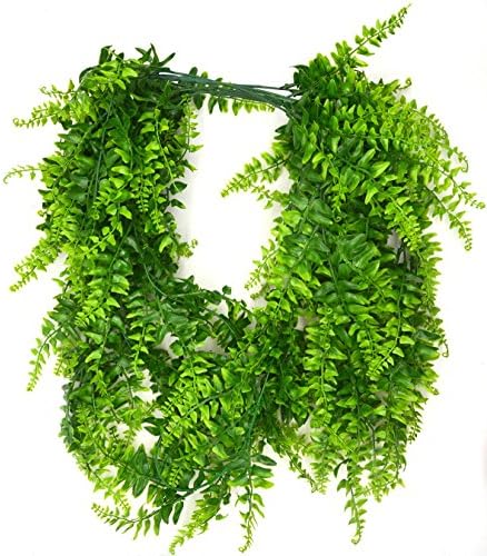 2 Pack Artificial Hanging Ferns Plants UV Resistant Green