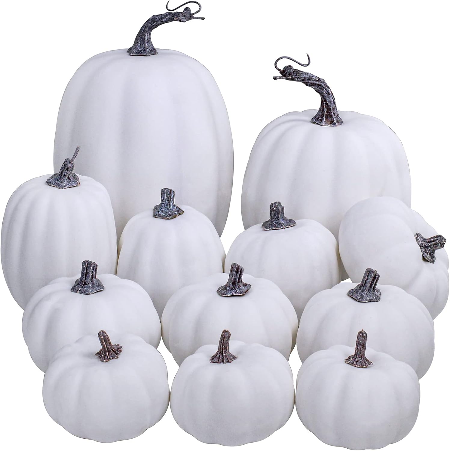 Artificial White Pumpkins 12 Pcs Assorted Sizes