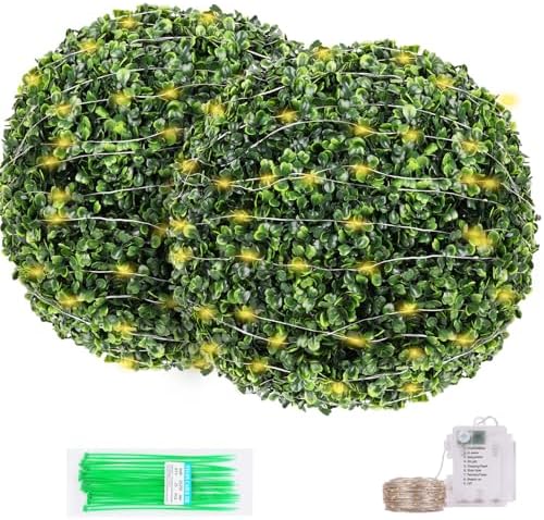 2 Pcs 19 Inch Boxwood Topiary with LED String Lights