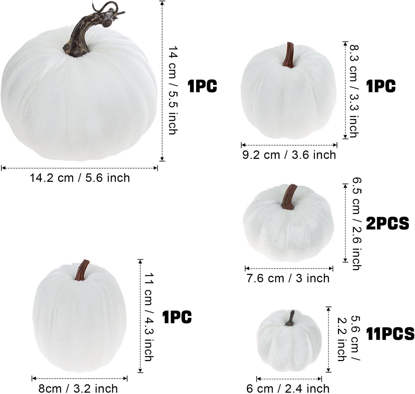 Woration Artificial Pumpkin Set 16pcs Velvet Fabric Fall Decor