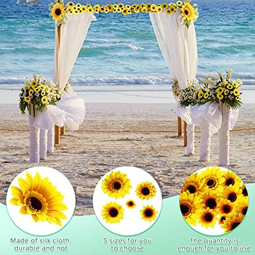MTLEE 150 Piece Yellow Artificial Sunflower Heads