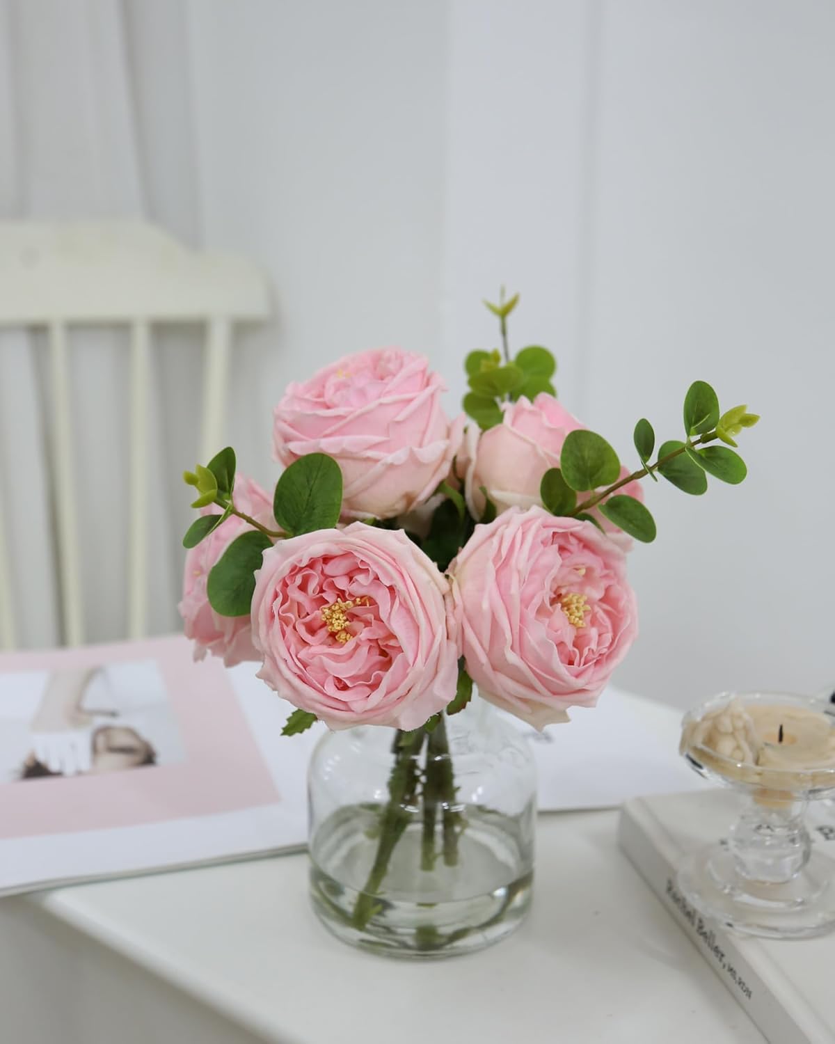 Realistic Artificial Flowers with Pink Roses in Vase