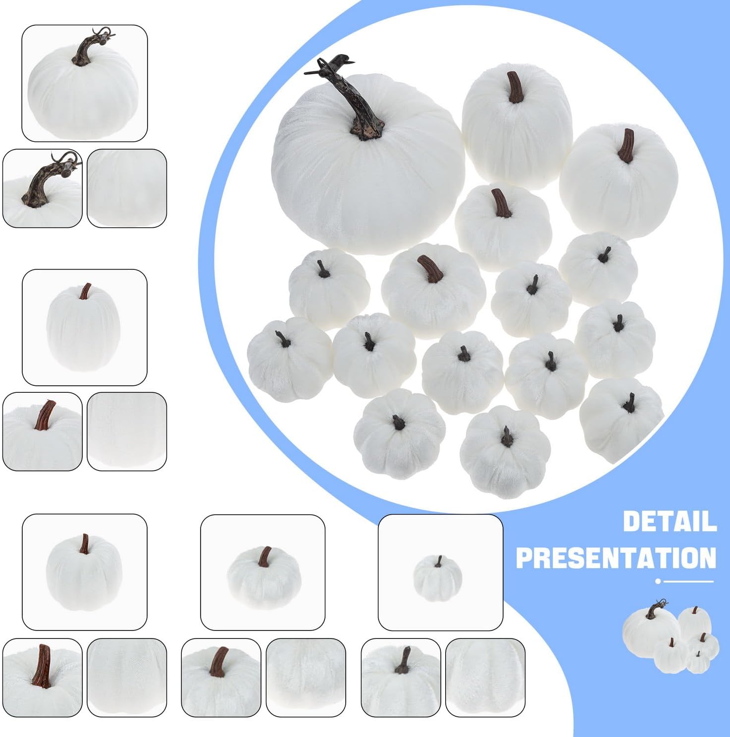 Woration Artificial Pumpkin Set 16pcs Velvet Fabric Fall Decor