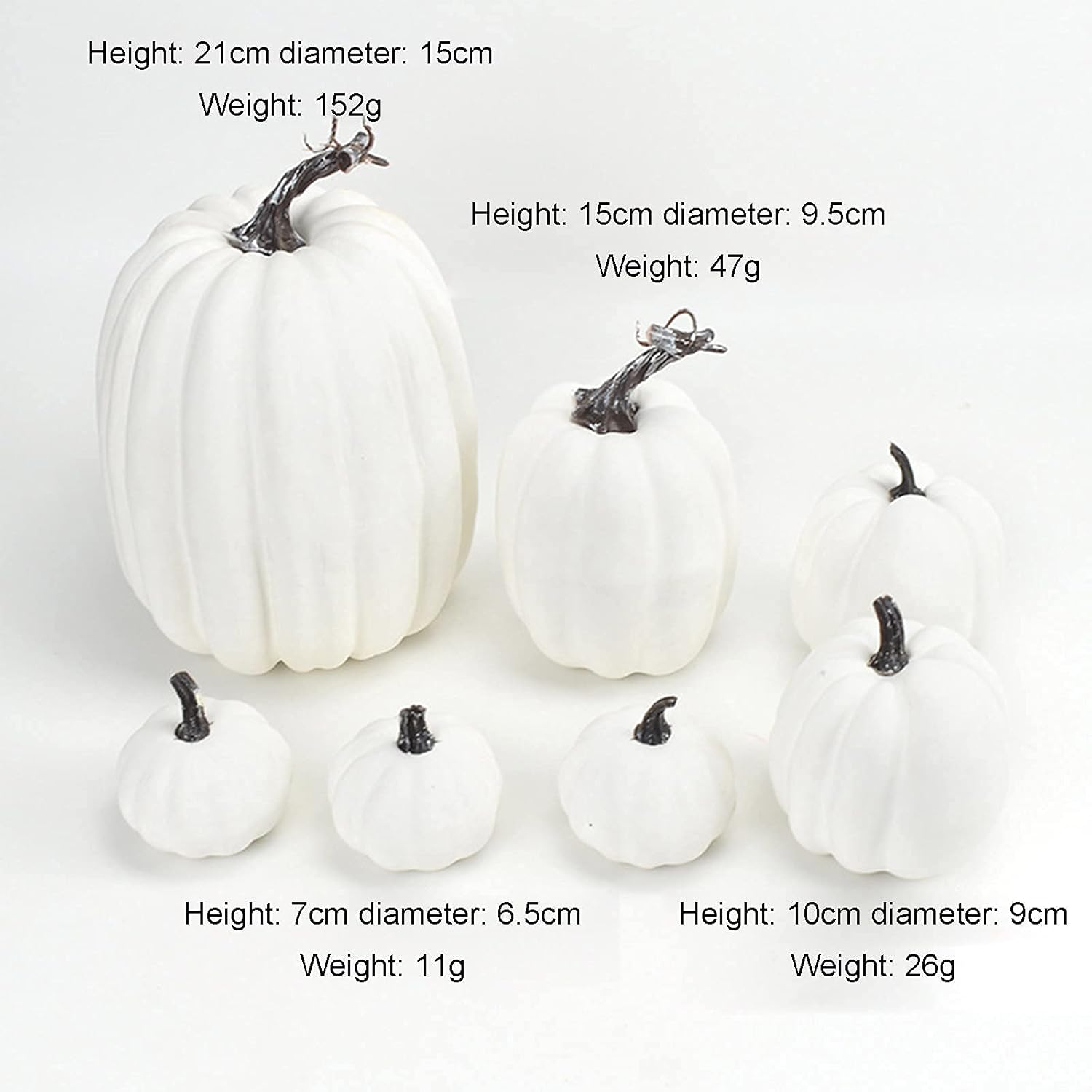 7 Artificial White Pumpkins Fall Decor Set