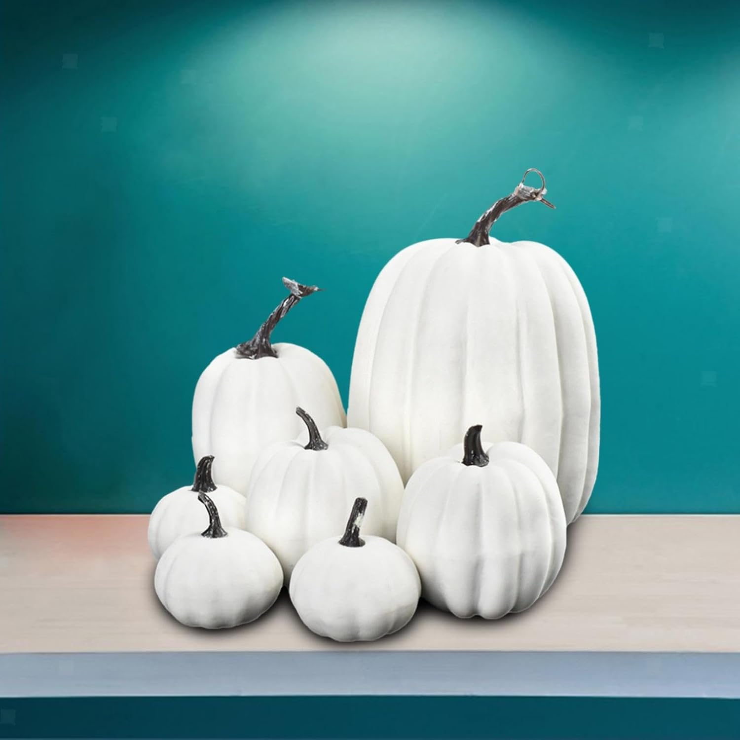 7 Pcs Artificial White Pumpkins Fall Decor Set