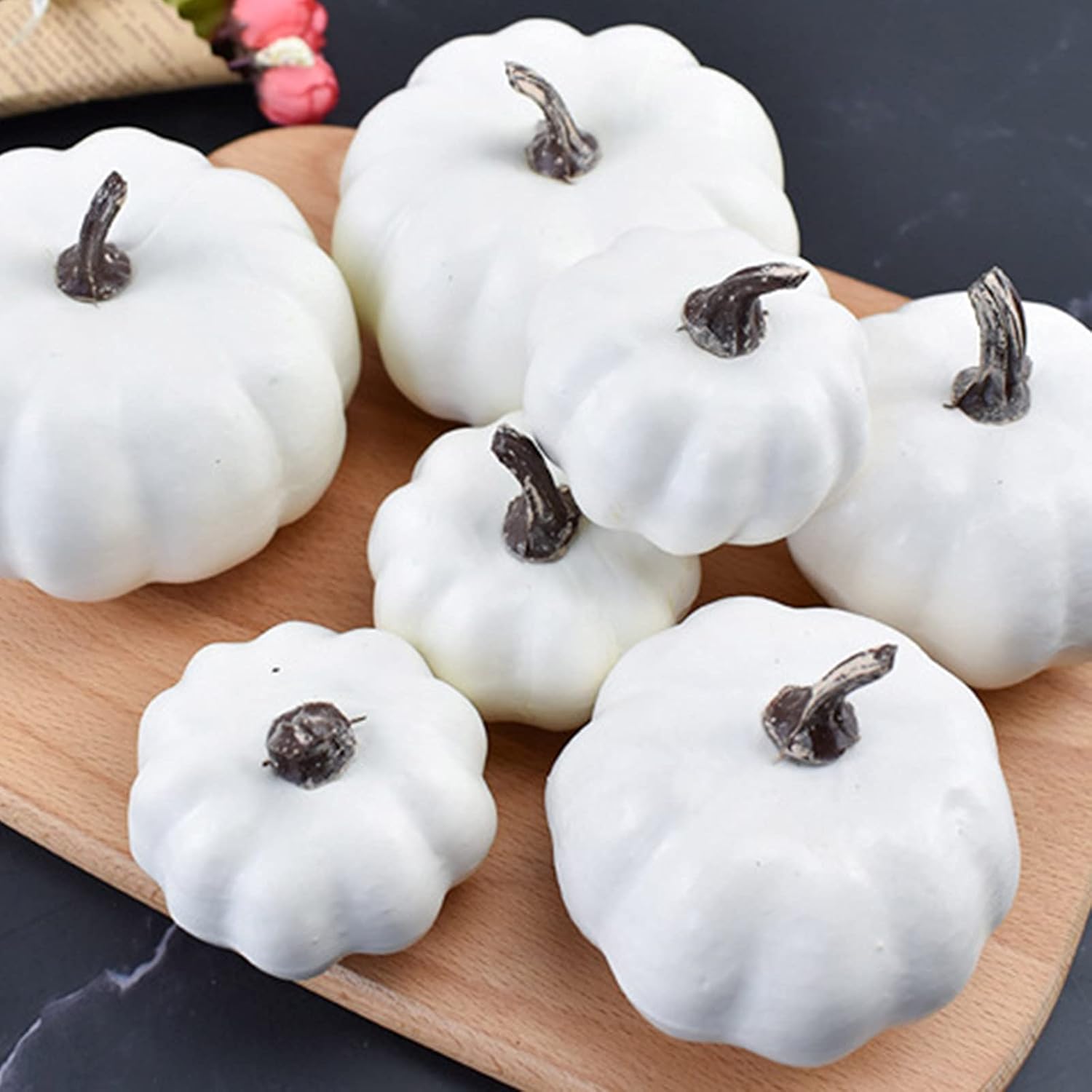 7PCS Artificial Pumpkins Fall Decor Set White
