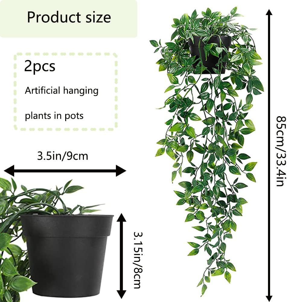 2Pcs Hanging Artificial Plants in Pots Faux Greenery Decor