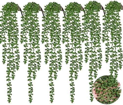 RECUTMS 6pcs Artificial String of Pearls Hanging Plants Wall Decor