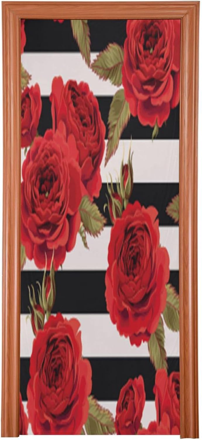 Susiyo Halloween Roses Black Stripes Door Cover