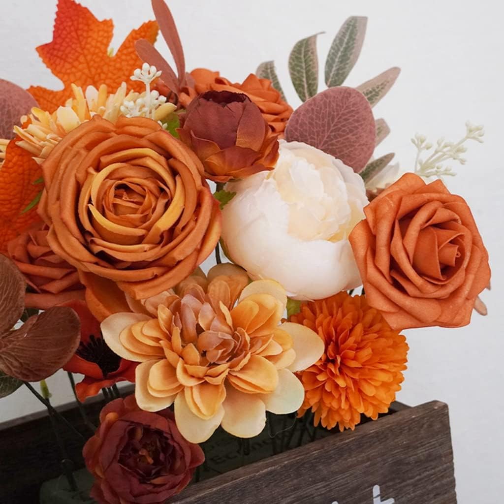 Akker Burnt Orange Artificial Wedding Flowers Combo Set