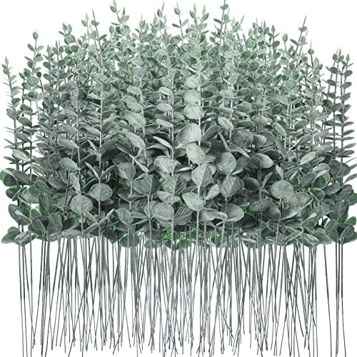200 Pcs Dark Green Artificial Eucalyptus Stems