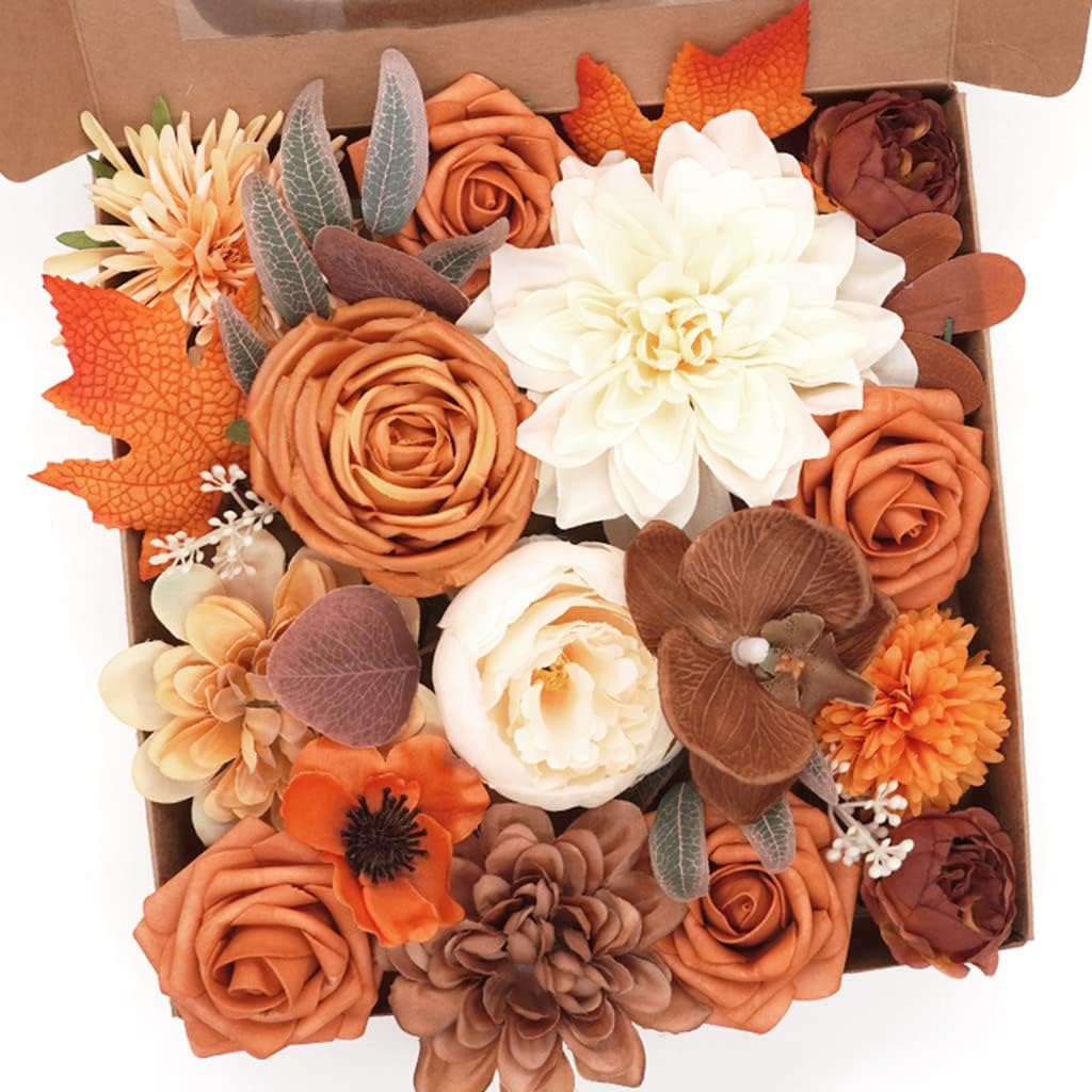 Akker Burnt Orange Artificial Wedding Flowers Combo Set