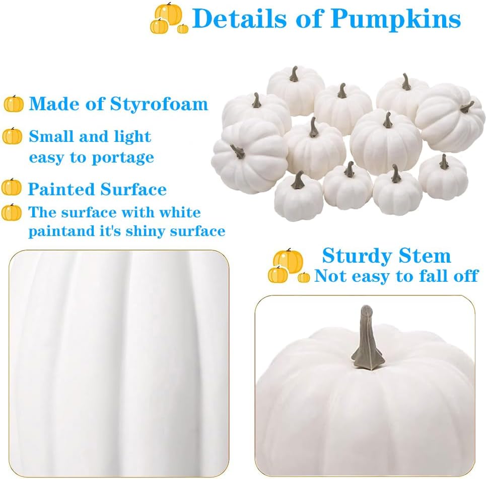 WESAPPINC Artificial Pumpkins 12PCS White Fall Decor