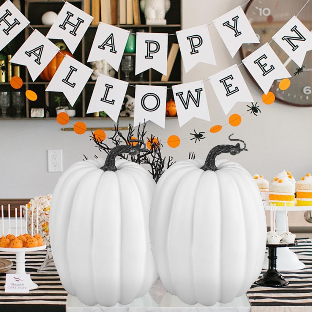 Artmag 8 Inch Artificial White Pumpkins 2PCS Fall Decor