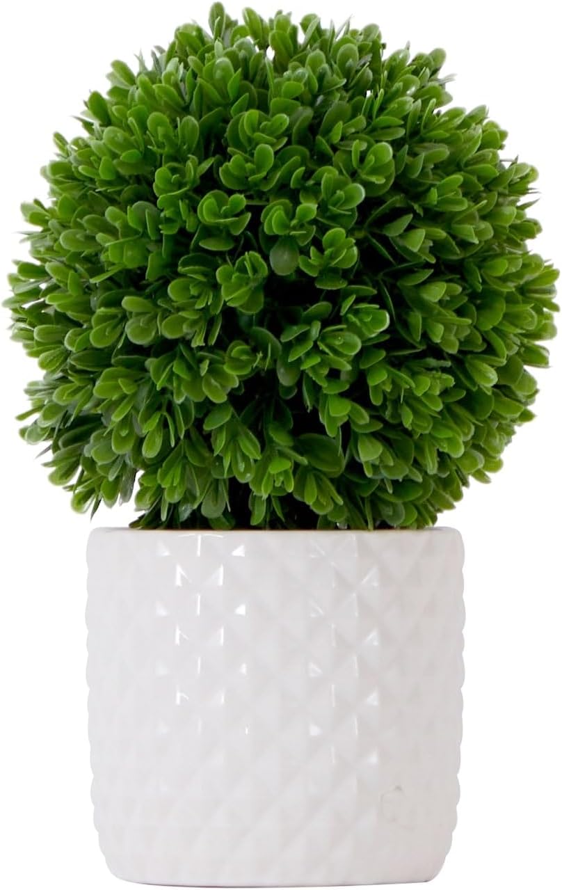 10 Inch Artificial Boxwood Topiary with Ceramic Planter
