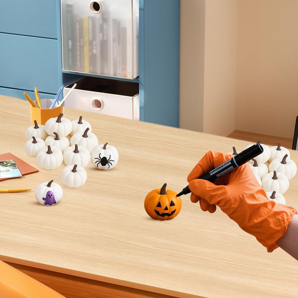 24 Piece White Artificial Pumpkin Set for Fall Decor