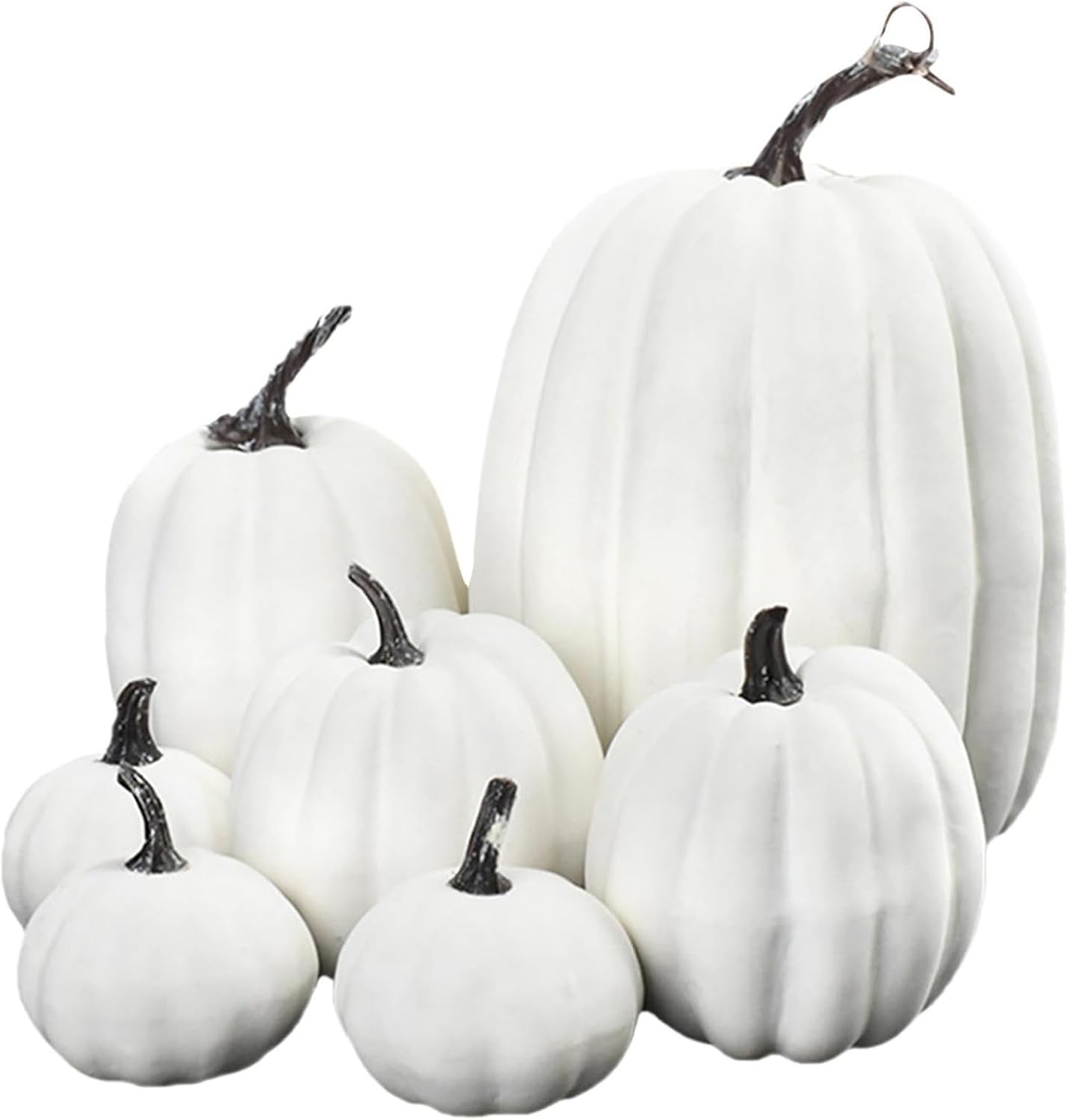 7 Pcs Artificial White Pumpkins Fall Decor Set