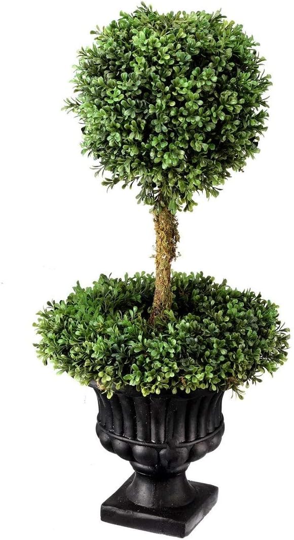 Boxwood Wreath Ball Topiary in Urn 33 Black