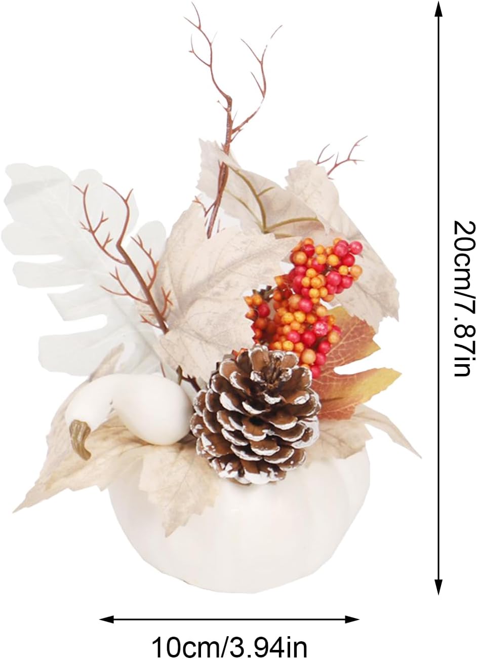 3 Pcs Artificial Pumpkin with Maple Leaf and Berries Fall Table Centerpiece