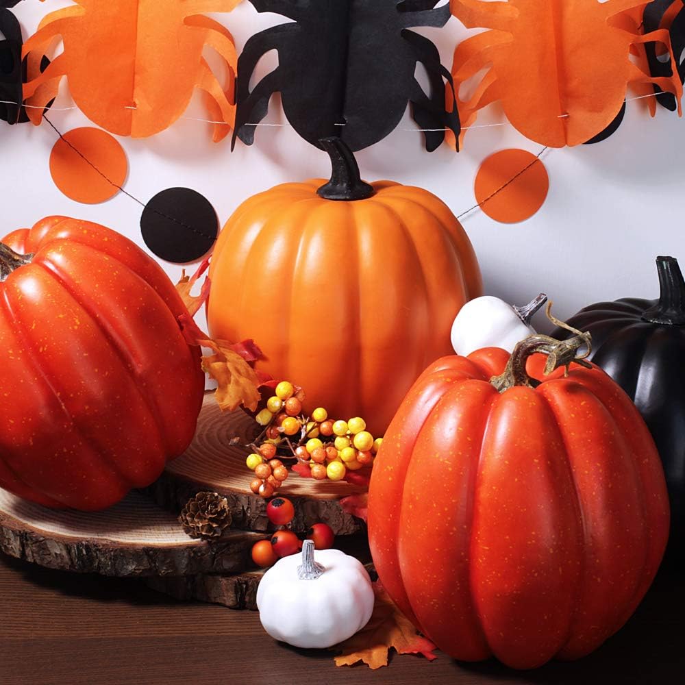 Winlyn Halloween Pumpkins Artificial Decorations 4 pcs Orange Black